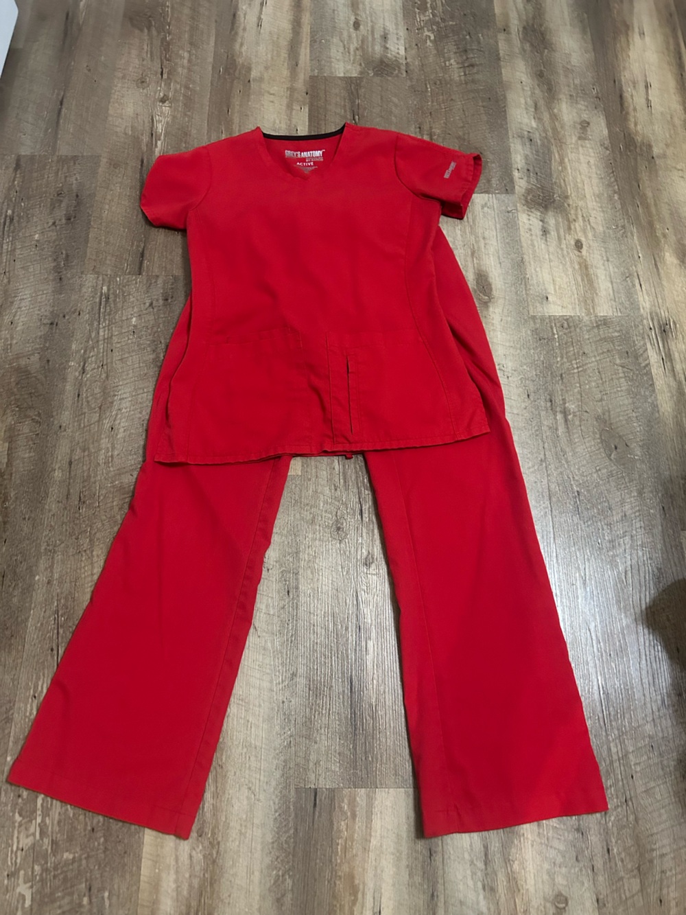 Grey's Anatomy Red Scrub Top and Pants Set